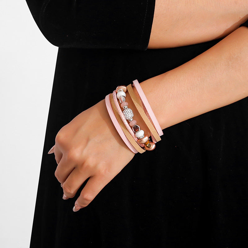 Wholesale Bracelet retro multi-layer magnetic buckle leather bracelet